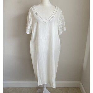 NWT Noracora Womens XXL Dress White Lace Trim Elegant Knee Length Short Sleeve